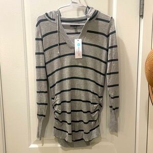 NEW…Lety & Me Maternity Gray Striped Hooded Sweater